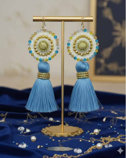 Háčkované  dizajnové náušnice "Mihotavá rosa"